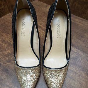 Black & Gold Glitter SHOEDAZZLE 4.5" Point Toe 6.5